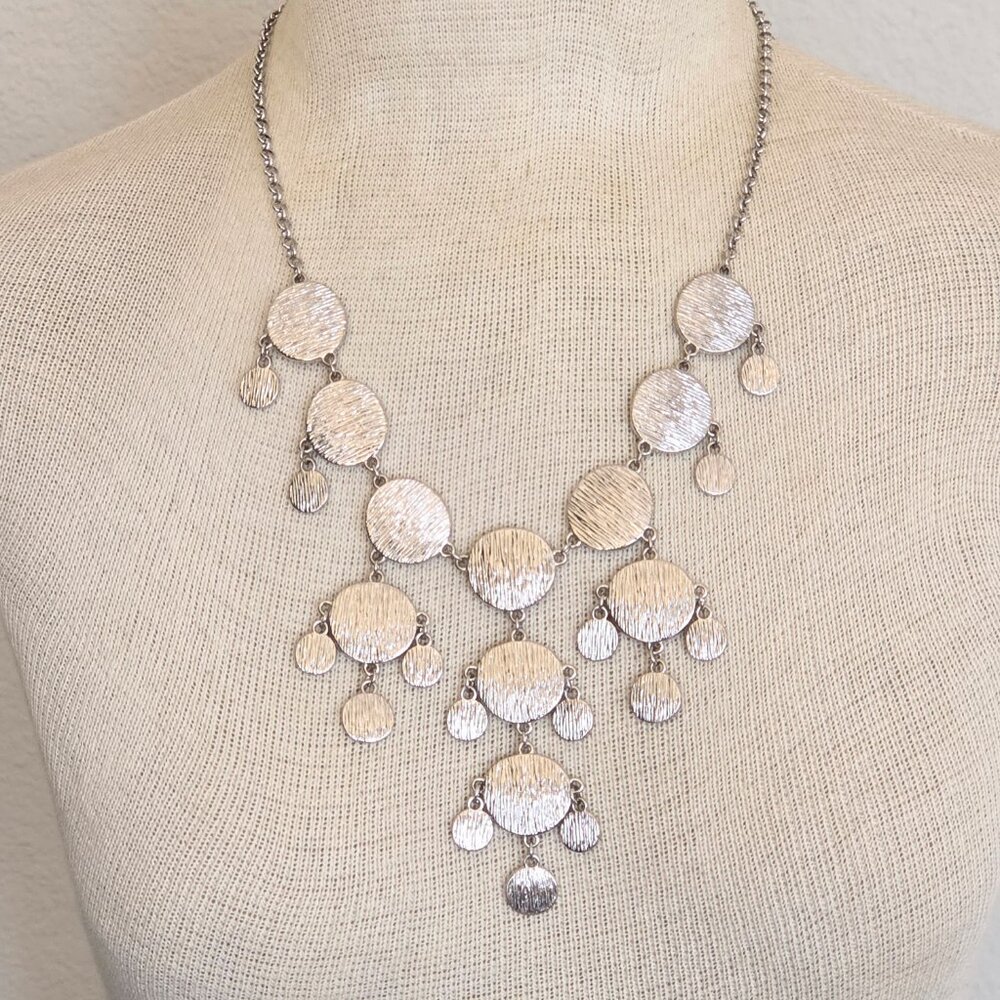 Silver Tone Textured Reversible Statement Bib Nec… - image 2